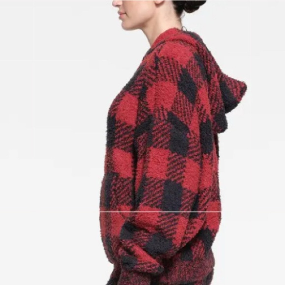 NWT SKIMS Cozy Hoodie Brick Buffalo Check S/M Extremely Oversized